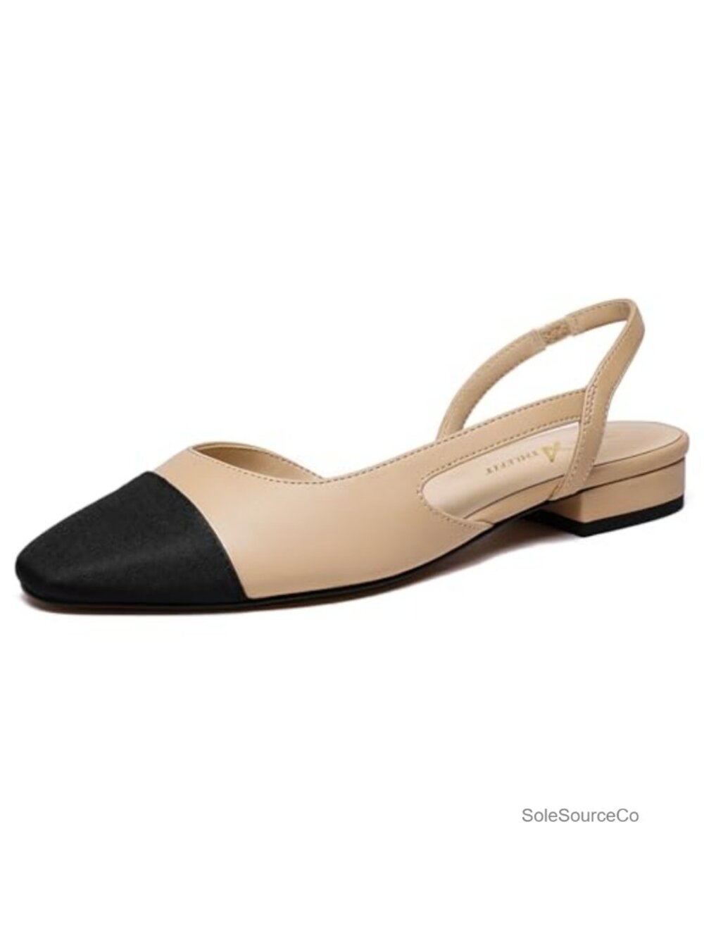 Women's Slingback Ballet Flats Square Toe Faux Leather Work Shoes